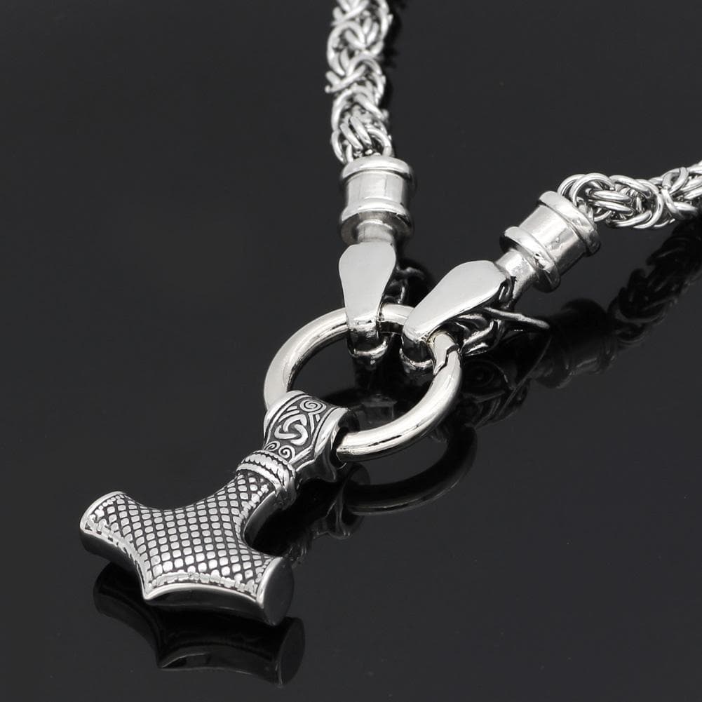 Vikings Geri and Freki Mjolnir Stainless Steel Necklace