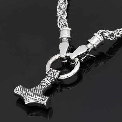 Vikings Geri and Freki Mjolnir Stainless Steel Necklace