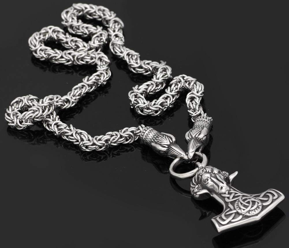 Vikings Huginn Munnin Stainless Steel Ram Pendant Necklace