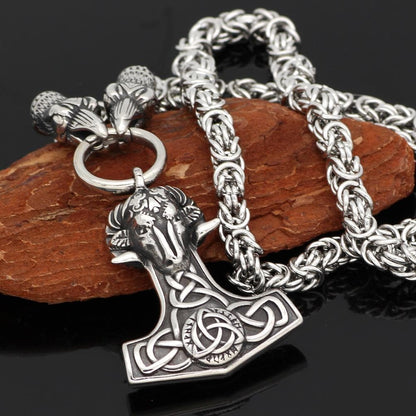 Vikings Huginn Munnin Stainless Steel Ram Pendant Necklace