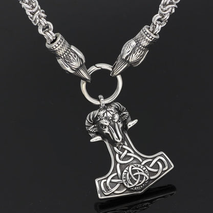 Vikings Huginn Munnin Stainless Steel Ram Pendant Necklace