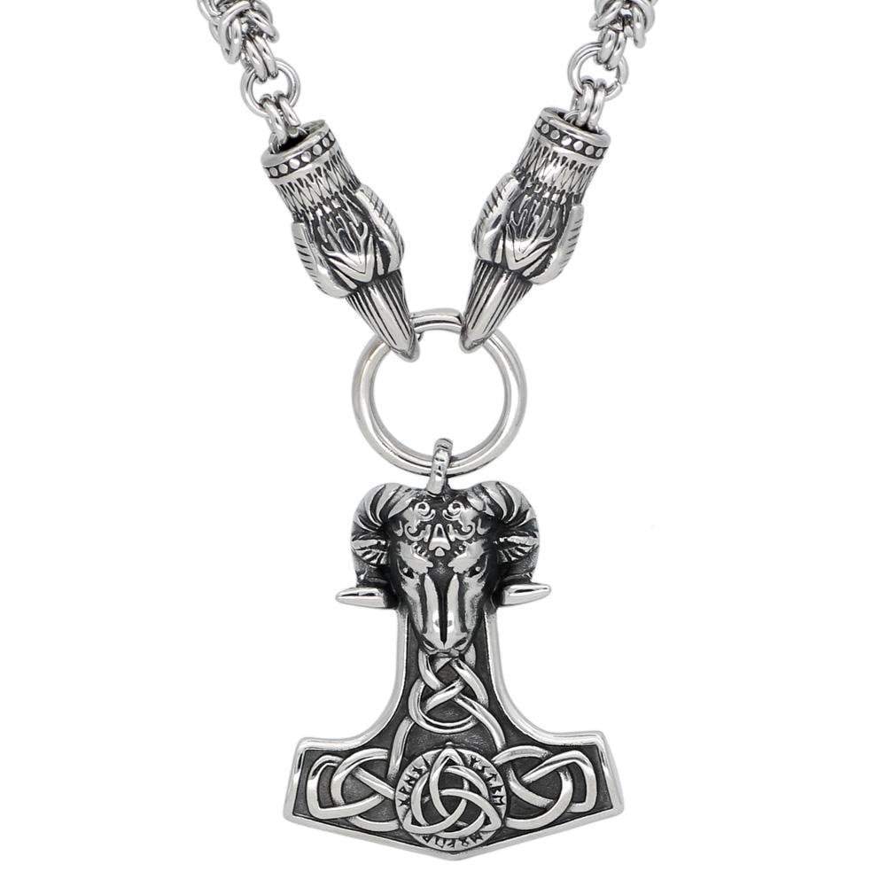 Vikings Huginn Munnin Stainless Steel Ram Pendant Necklace