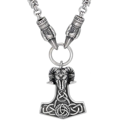 Vikings Huginn Munnin Stainless Steel Ram Pendant Necklace