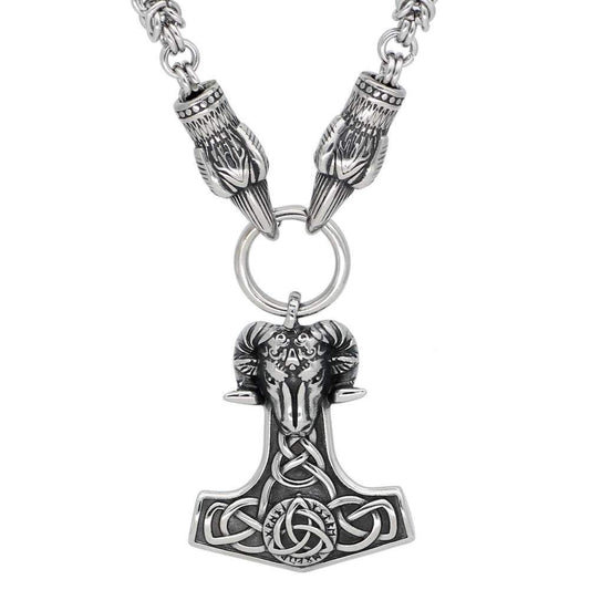 Vikings Huginn Munnin Stainless Steel Ram Pendant Necklace