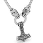 Vikings Mjolnir Wolf-Head Stainless Steel Necklace