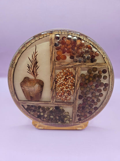 Vintage 1970s Circular Lucite Napkin Holder with Seed and Grain Design