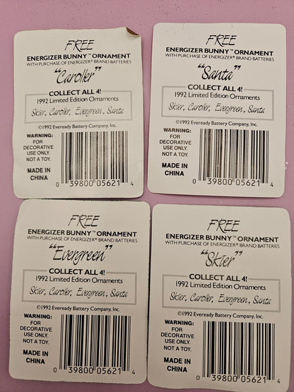 Vintage 1992 Limited Edition Energizer Bunny Ornament (4 Styles Available)