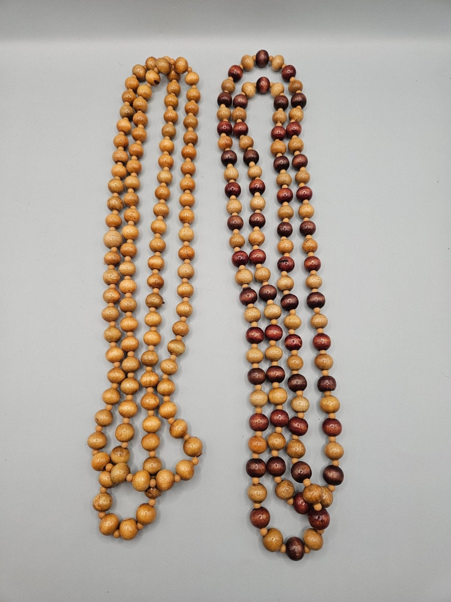 Vintage 24" Wood Bead Necklace – Natural Boho Style