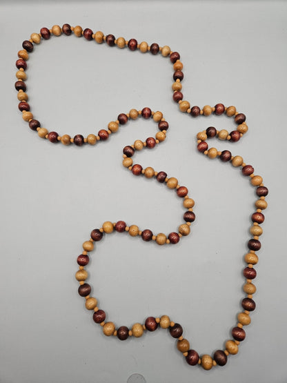 Vintage 24" Wood Bead Necklace – Natural Boho Style