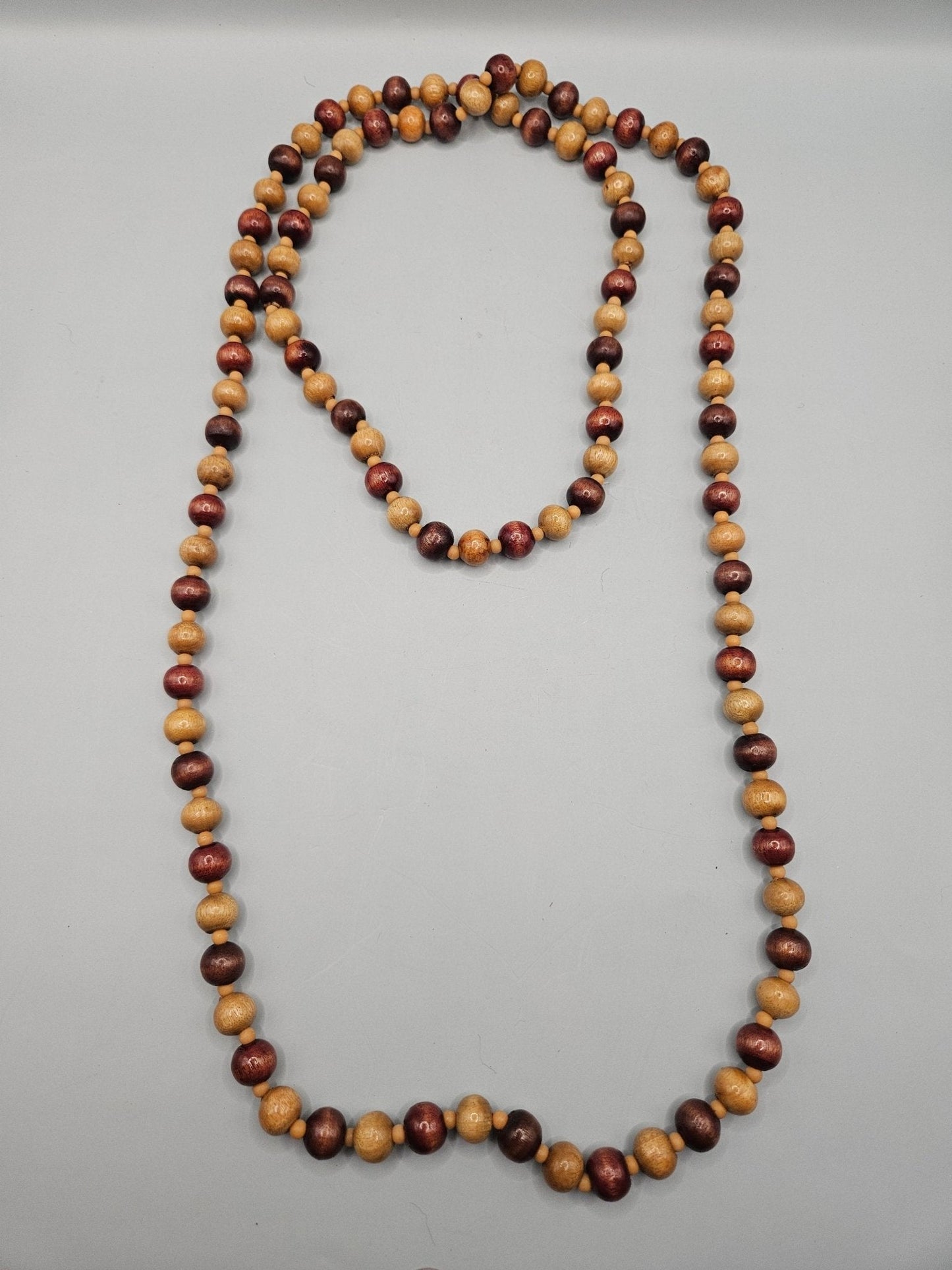 Vintage 24" Wood Bead Necklace – Natural Boho Style