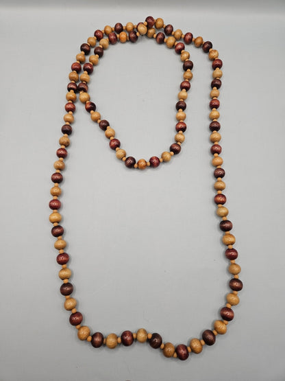 Vintage 24" Wood Bead Necklace – Natural Boho Style