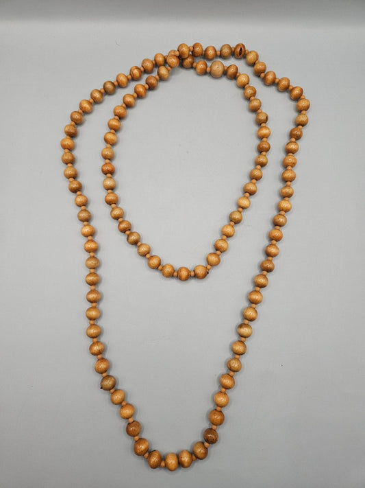 Vintage 24" Wood Bead Necklace – Natural Boho Style