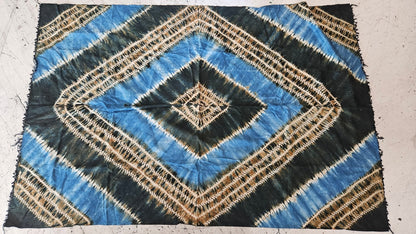 Vintage African Handwoven Tapestry - Indigo Blue & Brown - 65"x42.5" Wall Hanging or Throw Blanket