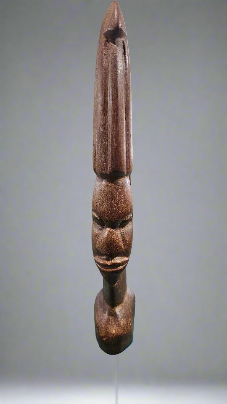Vintage African Tribal Statue – Solid Wood 16"x3.5"