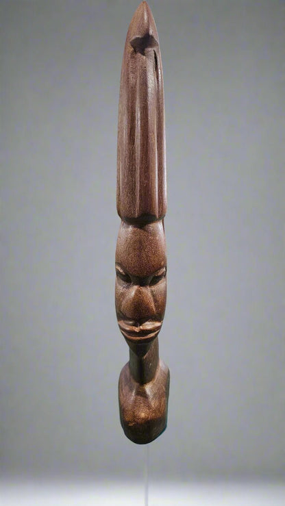 Vintage African Tribal Statue – Solid Wood 16"x3.5"