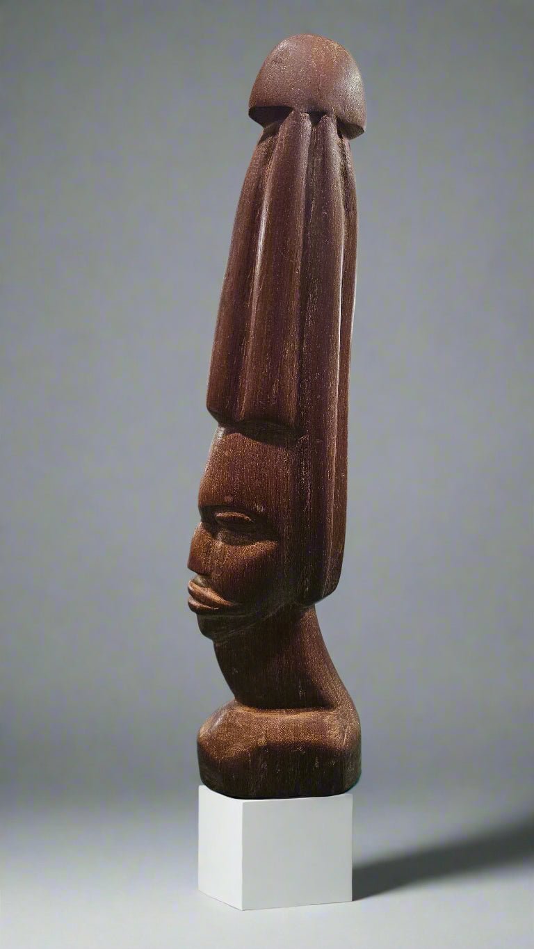Vintage African Tribal Statue – Solid Wood 16"x3.5"