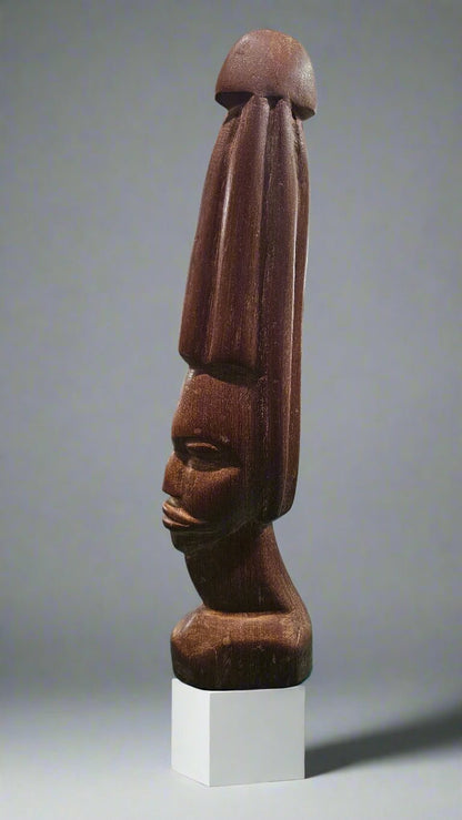 Vintage African Tribal Statue – Solid Wood 16"x3.5"
