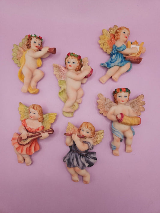 Vintage Angel Baby Playing Instruments Magnets |  6 Styles | 2.5–3" Cherub Décor