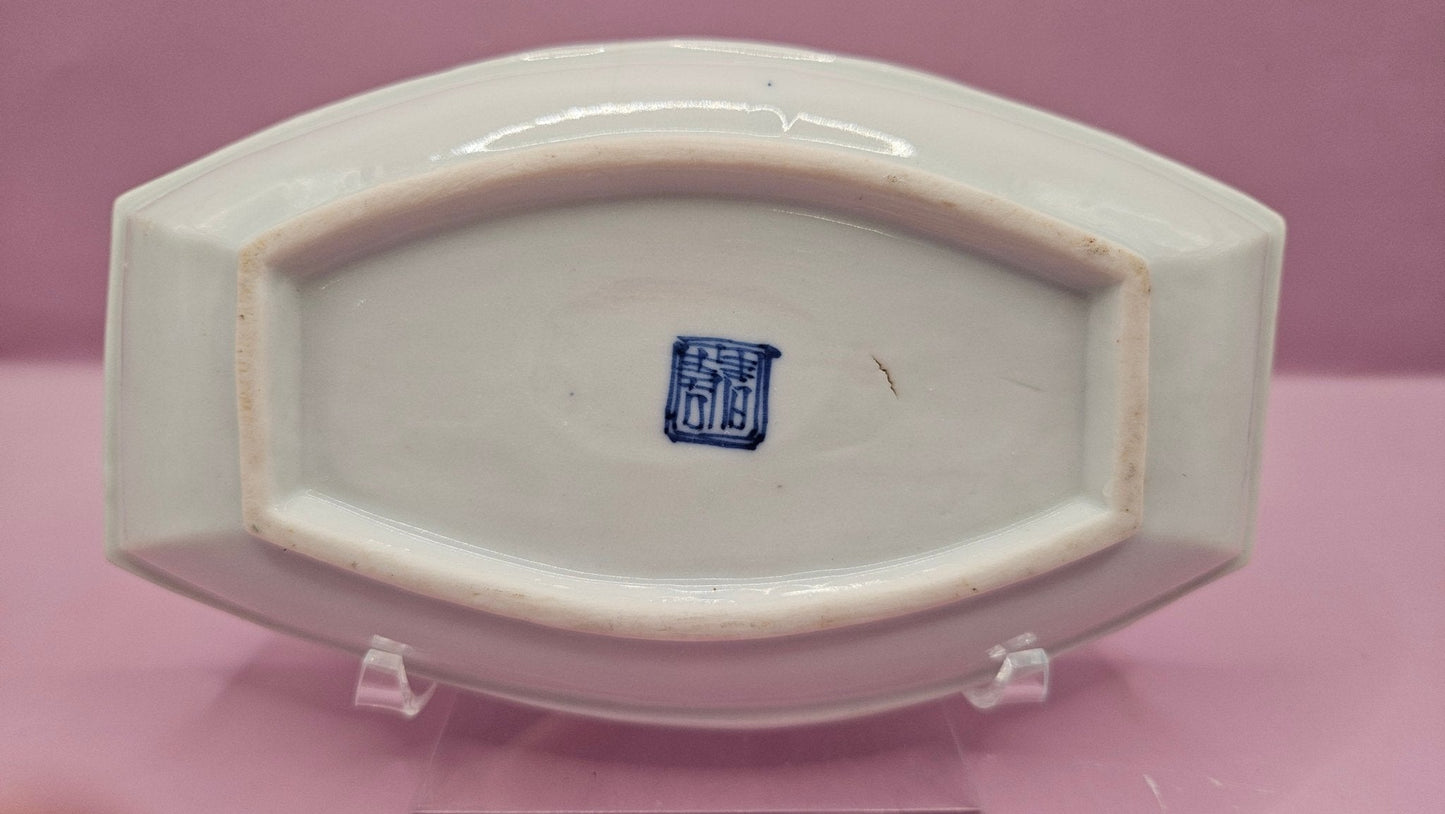 Vintage Blue & White Porcelain Boat-Shaped Dishes - 6.5"x3.7" Elegant Asian-Inspired Tableware
