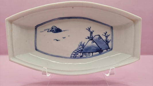 Vintage Blue & White Porcelain Boat-Shaped Dishes - 6.5"x3.7" Elegant Asian-Inspired Tableware