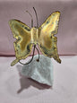 Vintage Brutalist Brass Butterfly Art On Mineral Stone