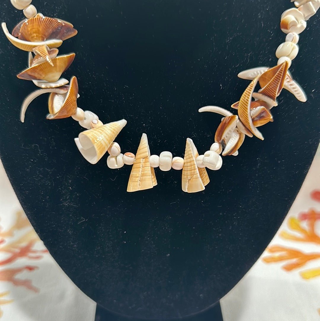 Vintage Carved Shell Necklace - Handmade Coastal Jewelry with Natural Shells