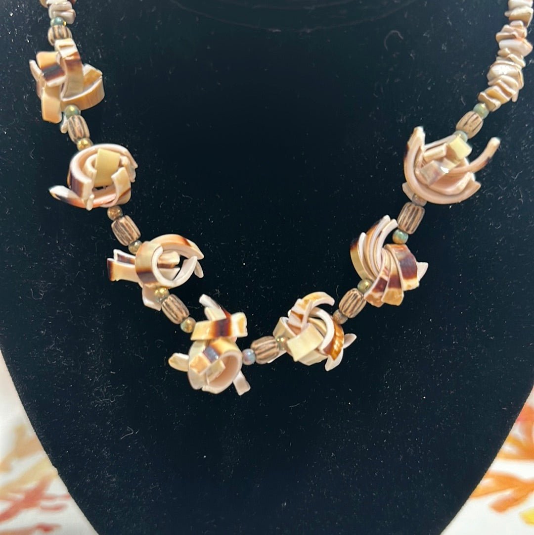 Vintage Carved Shell Necklace - Handmade Coastal Statement Jewelry
