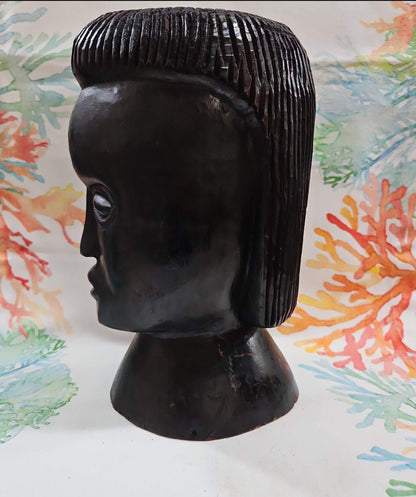 Vintage Carved Wood African Head Bust