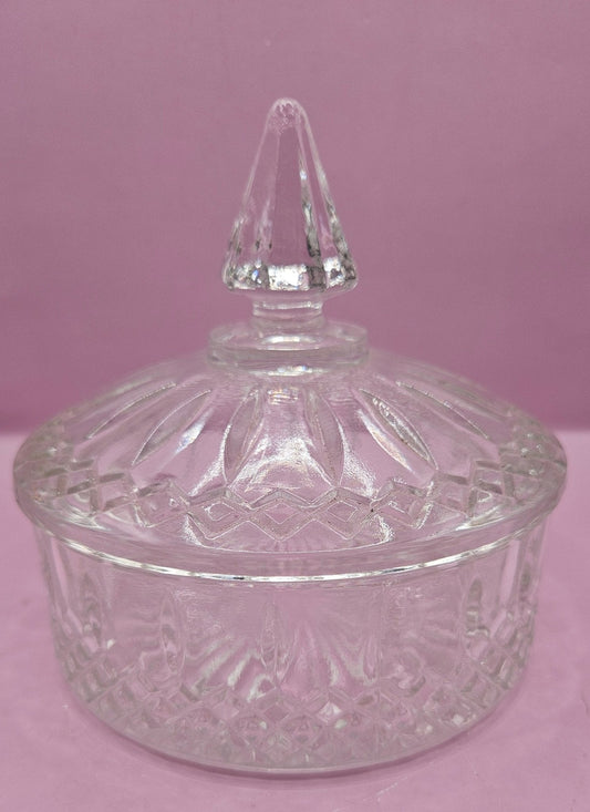 Vintage Clear Glass Candy Dish with Lid – Elegant Cut Glass Trinket Box (6"x6")