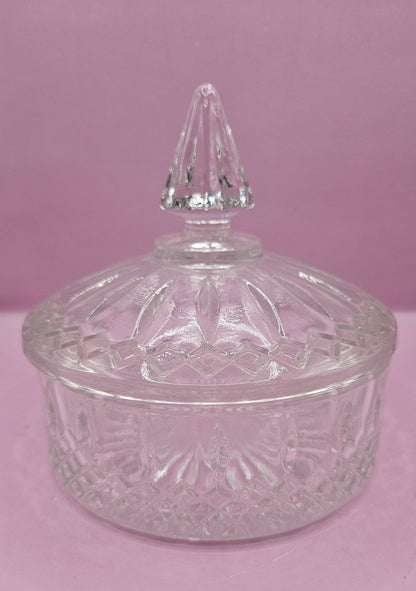 Vintage Clear Glass Candy Dish with Lid – Elegant Cut Glass Trinket Box (6"x6")