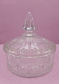 Vintage Clear Glass Candy Dish with Lid – Elegant Cut Glass Trinket Box (6"x6")