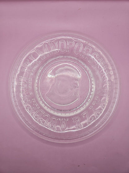 Vintage Clear Pressed Glass Child’s Plate with Alphabet & Little Girl Cameo – 8"