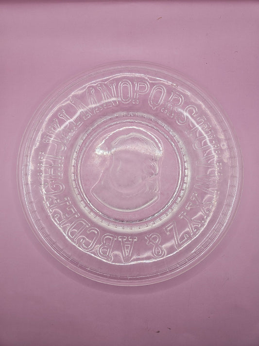 Vintage Clear Pressed Glass Child’s Plate with Alphabet & Little Girl Cameo – 8"