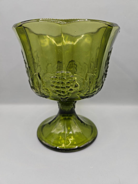 Vintage Colony Glass Harvest Green Grape Panel Footed Planter Vase