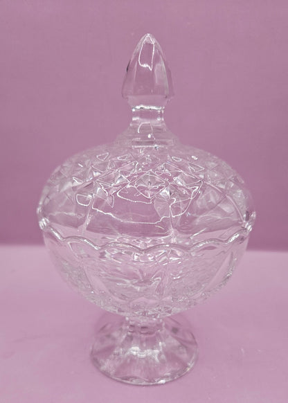 Vintage Crystal Pedestal Candy Dish with Lid – 6.5" x 4" – Elegant Cut Glass
