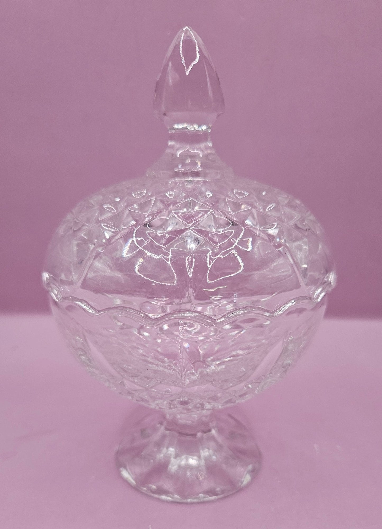 Vintage Crystal Pedestal Candy Dish with Lid – 6.5" x 4" – Elegant Cut Glass