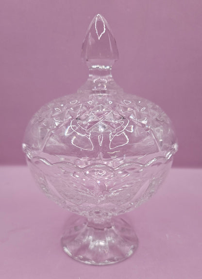 Vintage Crystal Pedestal Candy Dish with Lid – 6.5" x 4" – Elegant Cut Glass