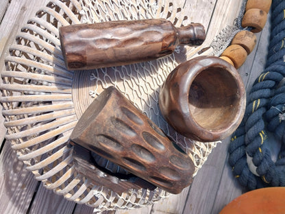 1960s Spanish Modernist Pottery Trio – Textured Candle Holder, Sculptural Stein, and Organic Bowl