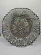 Vintage Grey Carnival Glass Bowl With Fluted Edges & Raised Fruit Bottom