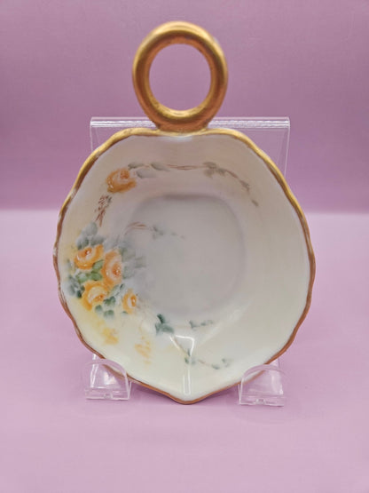 Vintage Hand-Painted Candy Dish – Yellow Floral Design (5" x 3.6")
