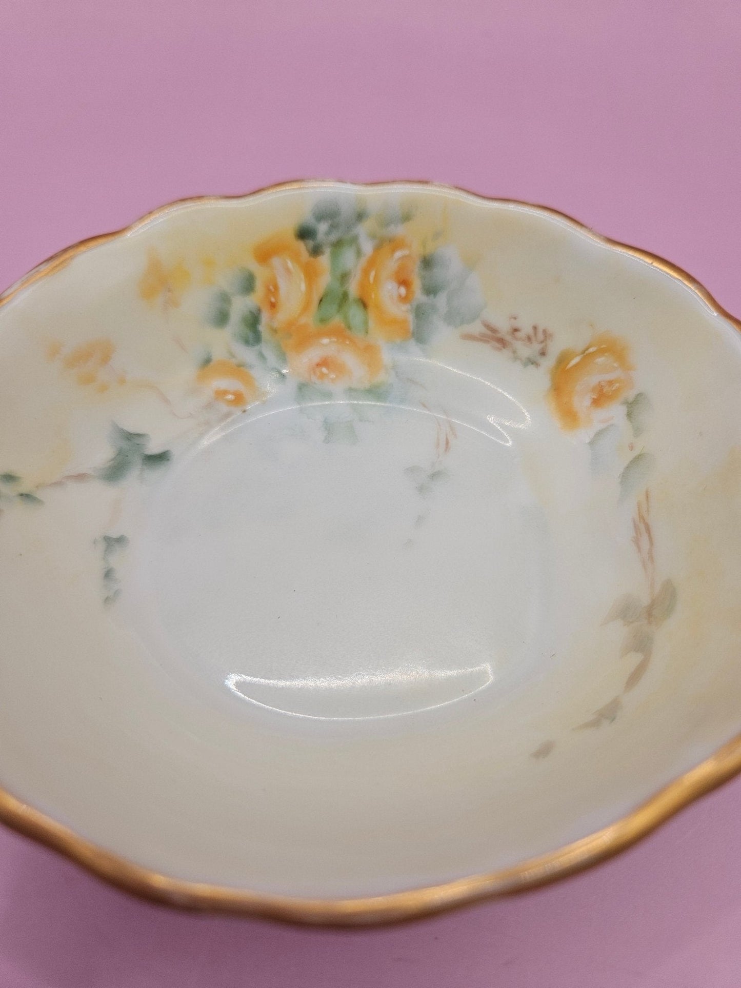 Vintage Hand-Painted Candy Dish – Yellow Floral Design (5" x 3.6")