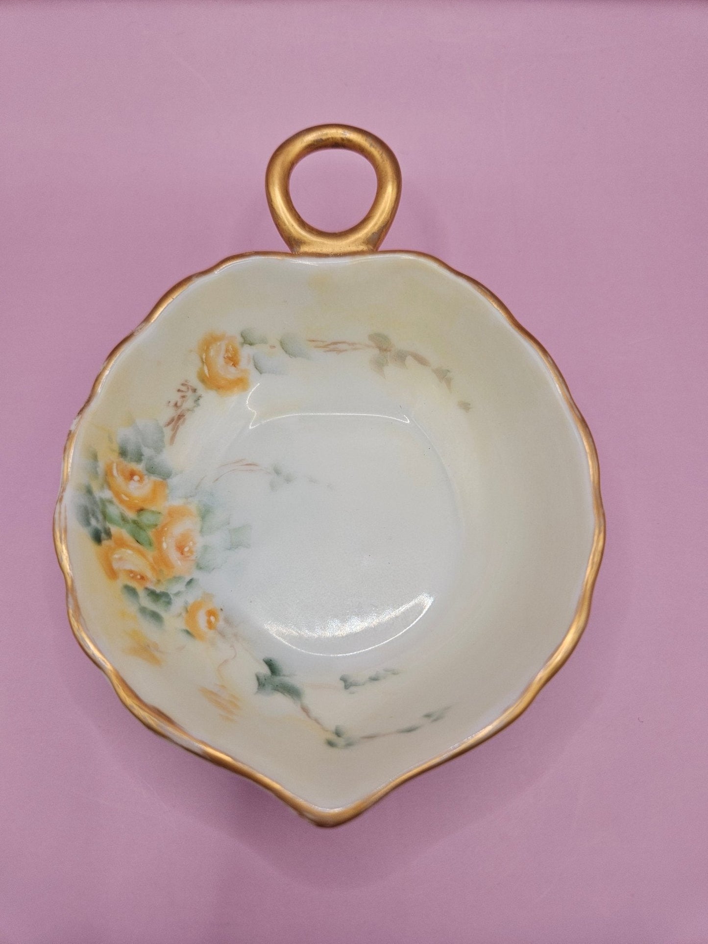 Vintage Hand-Painted Candy Dish – Yellow Floral Design (5" x 3.6")
