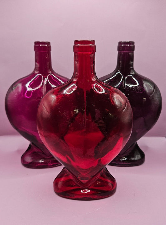 Vintage Heart-Shaped Glass Bottle – Multiple  Colors Available  – 8.75" x 5.75"