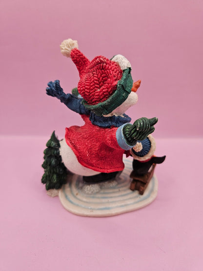 Vintage Ice Skating Snowman and Penguin Figurine (4.5" x 4")