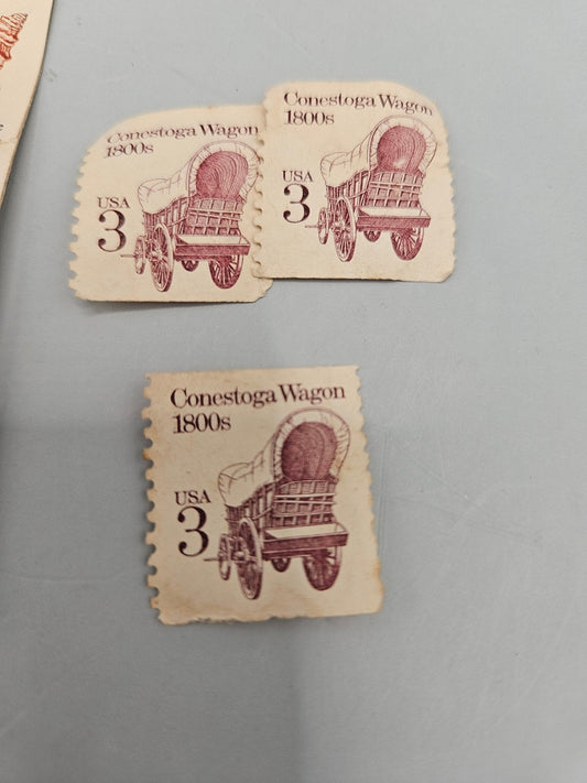 Vintage Lot of Stamps – Freedom to Speak, George Washington, Omnibus, Seashell, Conestoga Wagon