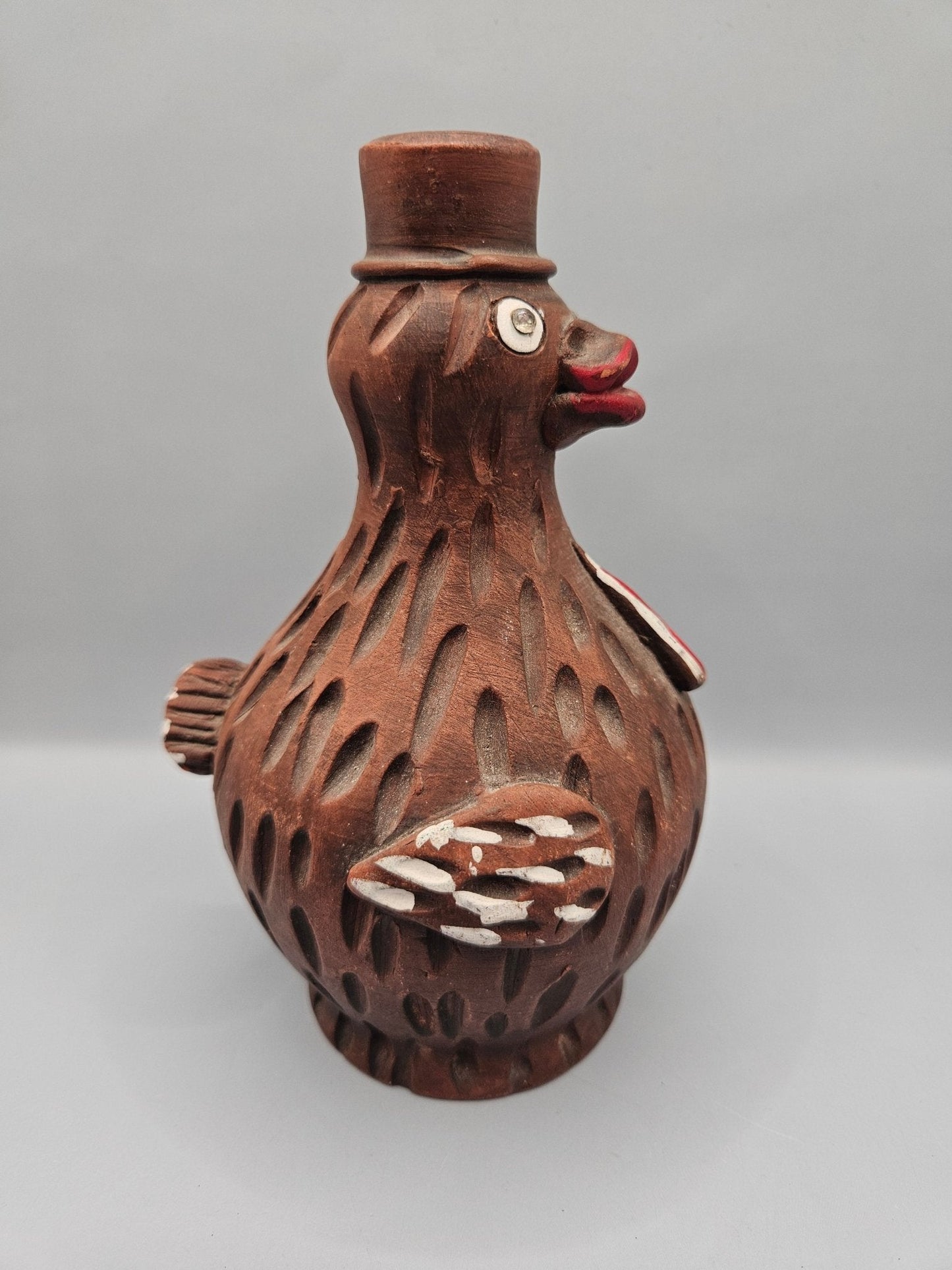 Vintage Mexican Terracotta Hand Painted Turkey Bird Piggy Bank with Top Hat -6.5"x4"