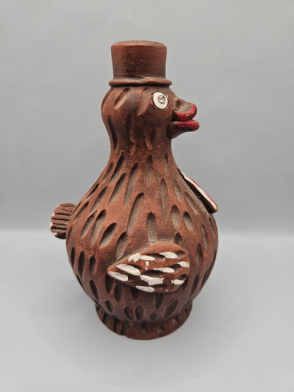Vintage Mexican Terracotta Hand Painted Turkey Bird Piggy Bank with Top Hat -6.5"x4"