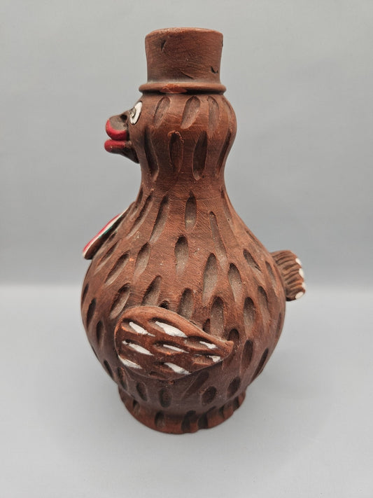 Vintage Mexican Terracotta Hand Painted Turkey Bird Piggy Bank with Top Hat -6.5"x4"