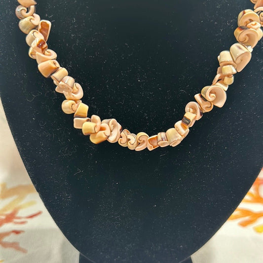 Vintage Natural Brown Carved Shell Necklace - Handmade Coastal Jewelry