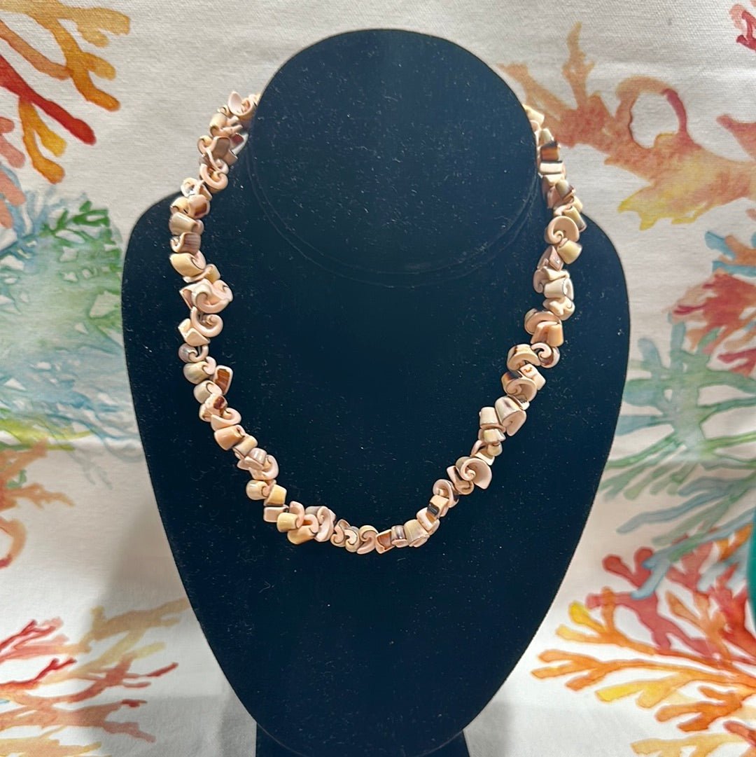 Vintage Natural Brown Carved Shell Necklace - Handmade Coastal Jewelry